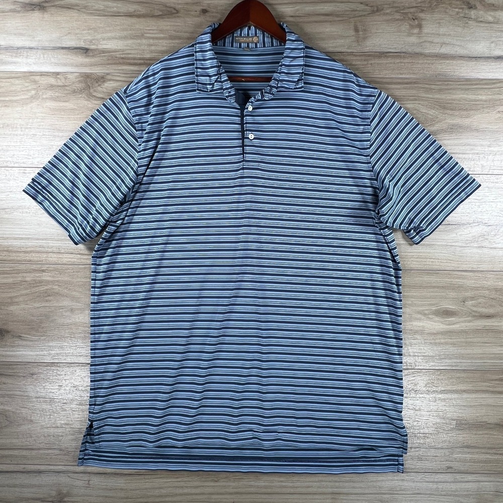 Peter Millar Summer Comfort Blue Striped Golf Polo Shirt XL MS16EK16S
